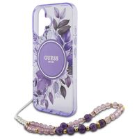 Guess MagSafe IML Flowers Case mit Beads Strap für das iPhone 16 - Purple