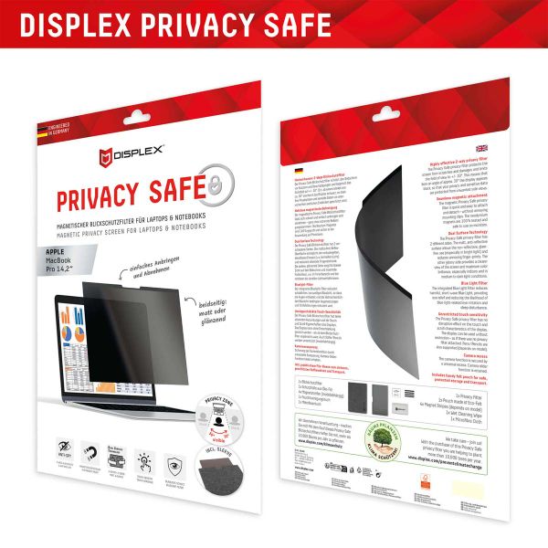 Displex Privacy Safe magnetische Bildschirmschutz für MacBook Pro 14.2 Zoll - A2442 / A2779 / A2918