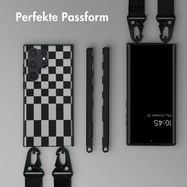 Selencia Silikonhülle design mit abnehmbarem Band für das Samsung Galaxy S23 Ultra - Irregular Check Black