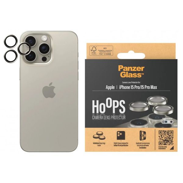 PanzerGlass Kameraprotektor Hoops Optic Rings für das Apple iPhone 15 Pro / 15 Pro Max - Natural Metal