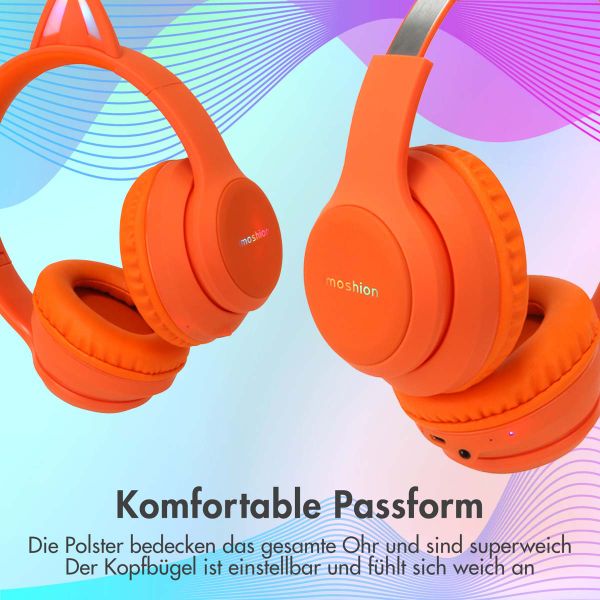 imoshion Kabellose Kinderkopfhörer LED Light Cat Ear - Dezibelbegrenzer - Mit AUX-Kabel - Orange