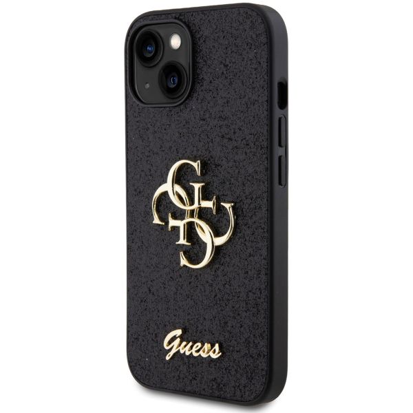 Guess 4G Metal Logo Back Cover mit Glitter Apple iPhone 15 - Schwarz