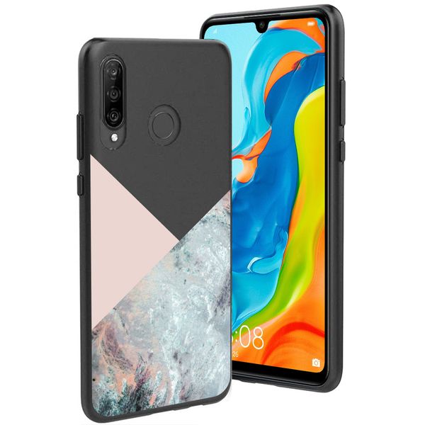 imoshion Design Hülle Huawei P30 Lite - Marmor - Rosa / Schwarz