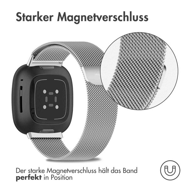 imoshion Mailändische Magnetarmband für das Fitbit Versa 3 - Größe S - Silber