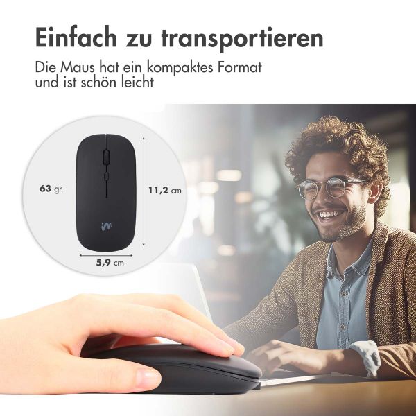 imoshion Kabellose Maus - Wiederaufladbare Computermaus + 2,4G USB-A Adapter - Schwarz