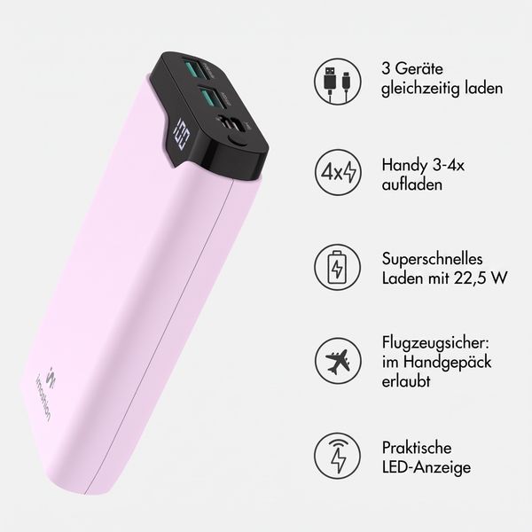 imoshion Powerbank 20.000 mAh - 22,5W Schnellladegerät - USB-C / USB-A - Rosa