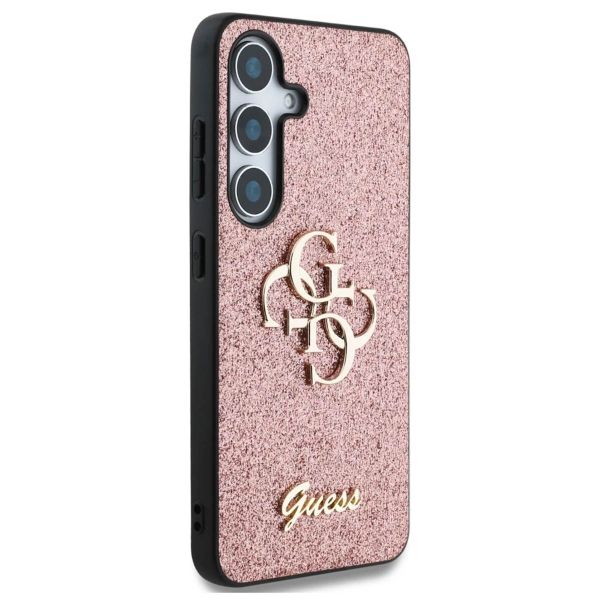 Guess 4G Metal Logo Back Cover mit Glitter Samsung Galaxy S25 Plus - Rosa