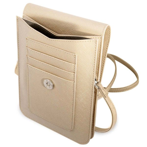 Guess Saffiano Triangle Handytasche - Geeignet für Smartphones bis 7 Zoll - Beige