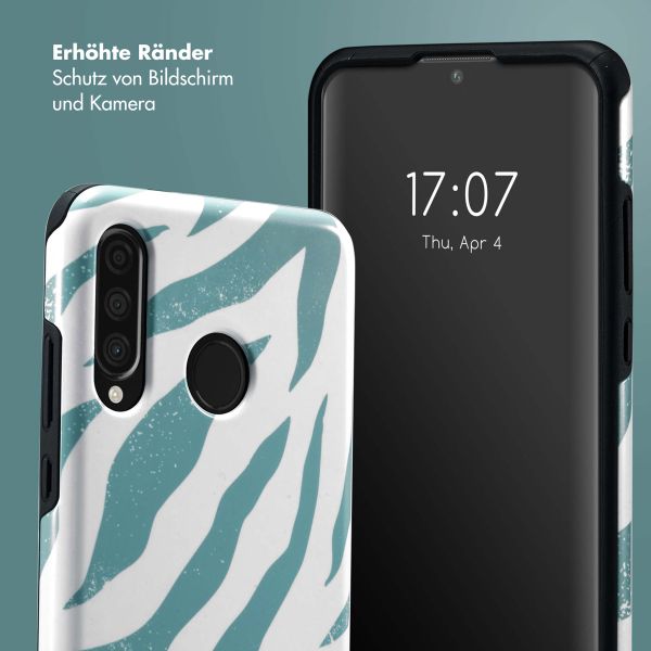 Selencia Vivid Tough Back Cover für das Huawei P30 Lite - Colorful Zebra Pine Blue