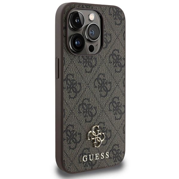 Guess 4G Metal Logo Back Cover MagSafe für das iPhone 15 Pro - Braun