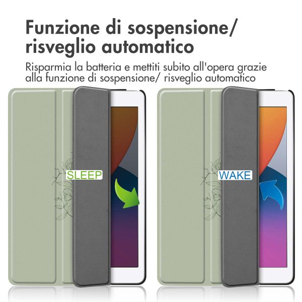 imoshion Design Trifold Klaphülle Apple iPad 9 (2021) 10.2 Zoll / iPad 8 (2020) 10.2 Zoll / iPad 7 (2019) 10.2 Zoll - Floral Green