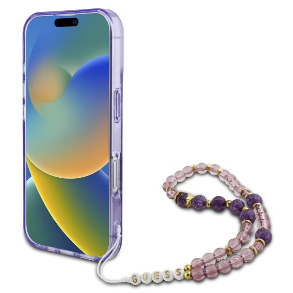 Guess MagSafe IML Flowers Case mit Beads Strap für das iPhone 16 - Purple