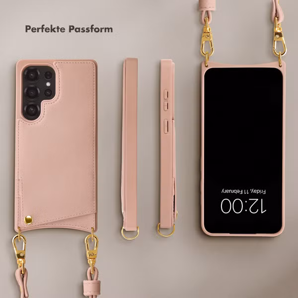 Selencia Nova HandyHülle mit Kordel und Kartenhalter Samsung Galaxy S25 Ultra - Dusty Rose