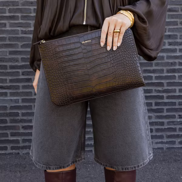 Selencia Croco Laptop Hülle 13 Zoll - Laptop Sleeve - Choco Brown