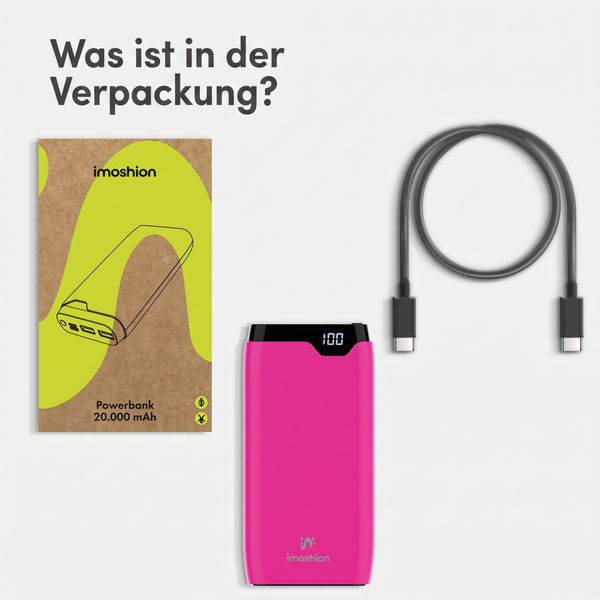 imoshion Powerbank 20.000 mAh - 22,5W Schnellladegerät - USB-C / USB-A - Hot Pink