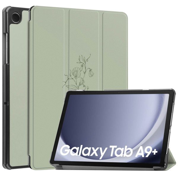 imoshion Design Trifold Klapphülle für das Samsung Galaxy Tab A9 Plus - Floral Green