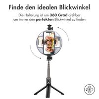 imoshion 3-in-1 Pro Bluetooth Selfiestick + Dreibeinstativ + 6-Zoll-Ringfülllicht – Ringleuchte Smartphone – Selfiestick Bluetooth – Ringlicht mit Stativ – Verstellbar – Schwarz