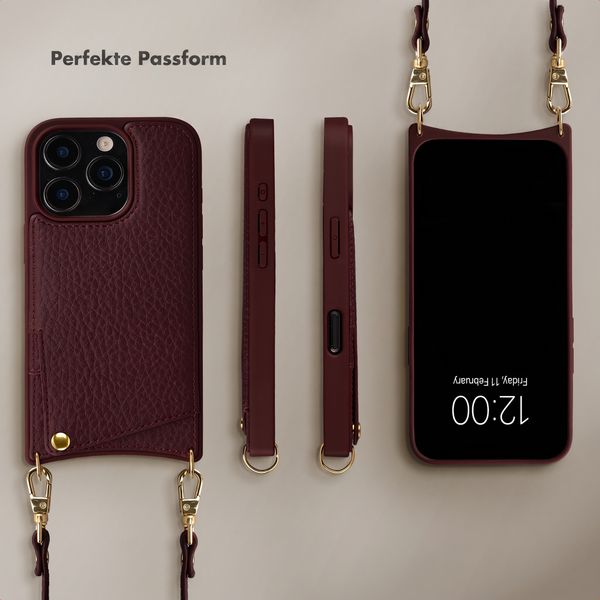 Selencia Nova HandyHülle mit Kordel und Kartenhalter Apple iPhone 16 Pro - Bold Burgundy