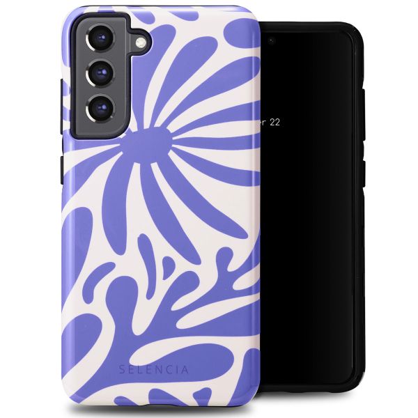 Selencia Vivid Tough Back Cover für das Samsung Galaxy S21 FE - Modern Bloom Sapphire Blue