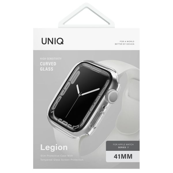 Uniq Legion Apple Watch Hülle mit Gehärtetem Glas-Displayschutz für die Apple Watch 7-9 - 41 mm - Dove (Clear)