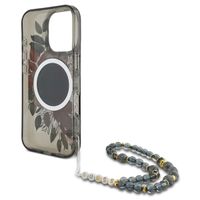 Guess MagSafe IML Flowers Case mit Beads Strap Apple iPhone 16 Pro - Schwarz