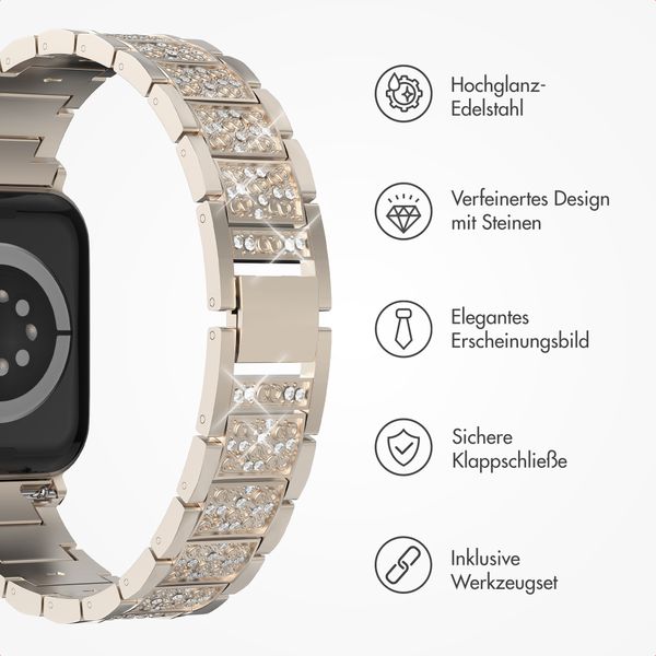 Selencia Sparkle Armband für das  Apple Watch Series 1 t/m 9 / SE (38/40/41 mm) | Series 10 / 11 (42 mm) - Champagne Gold