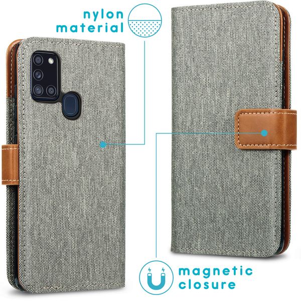 imoshion Luxuriöse Canvas-Klapphülle Samsung Galaxy A21s - Grau