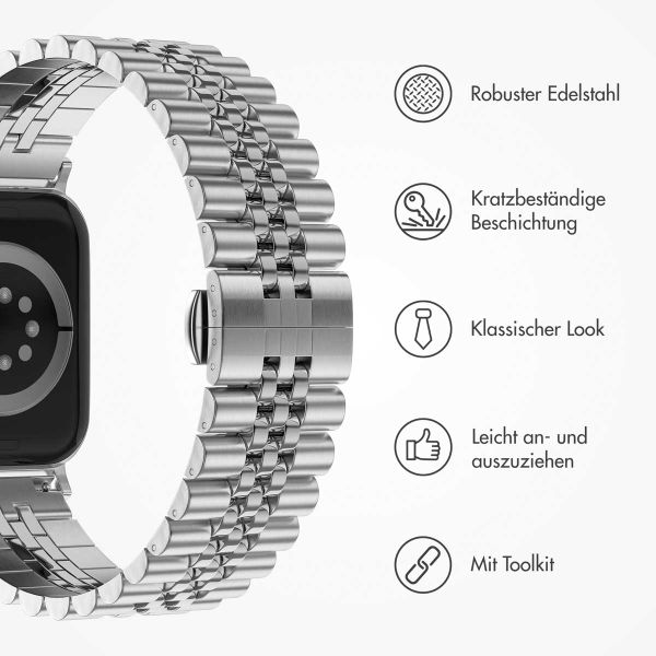 Selencia Jubilee-Edelstahlarmband für Apple Watch Series 1 t/m 11 / SE / Ultra (44/45/46/49 mm) - Silber