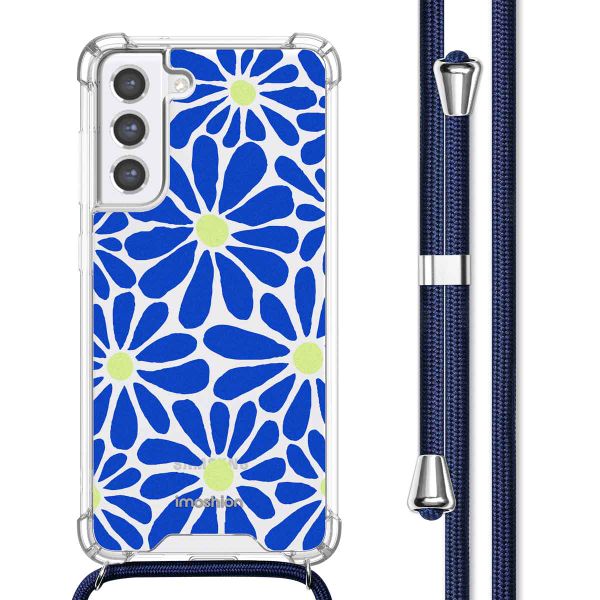imoshion Design Hülle mit Band Samsung Galaxy S21 FE - Cobalt Blue Flowers Connect