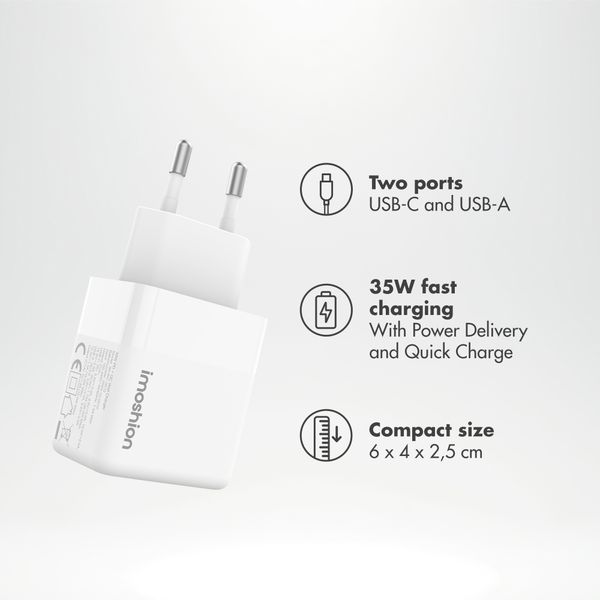 imoshion Wandladegerät - Ladegerät - USB-C + USB-A - Power Delivery und Quick Charge - 35W - Weiß