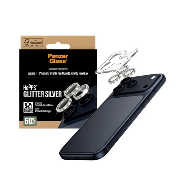 PanzerGlass Kameraprotektor Hoops Optic Rings für das Apple iPhone 17 Pro / Apple iPhone 17 Pro Max - Glitzersilber