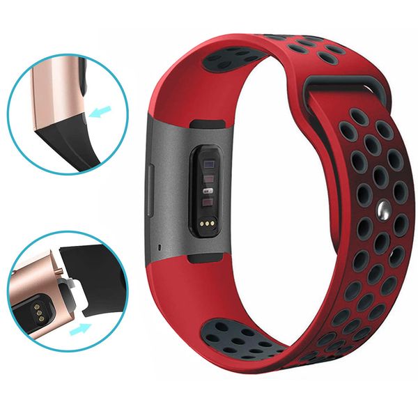 imoshion Silikonband Sport Fitbit Charge 3 / 4 - Rot / Schwarz