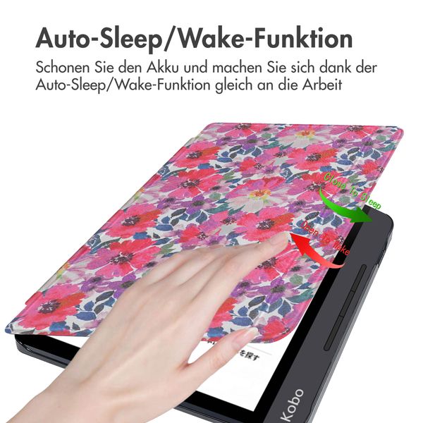 imoshion Design Slim Hard Case Sleepcover mit Stand für das Kobo Libra H2O - Flower Watercolor