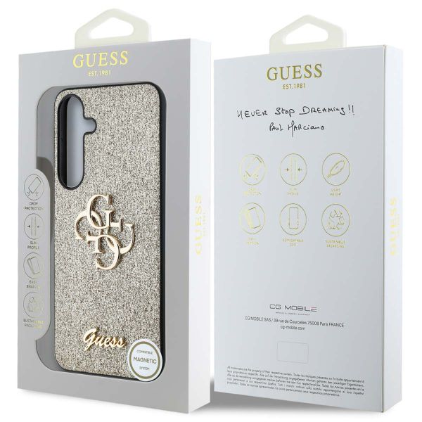 Guess 4G Metal Logo Back Cover mit Glitter Samsung Galaxy S25 Plus - Gold