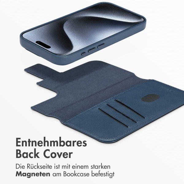 Accezz 2-in-1 Klapphülle aus Leder mit MagSafe für das Apple iPhone 15 Pro - Nightfall Blue