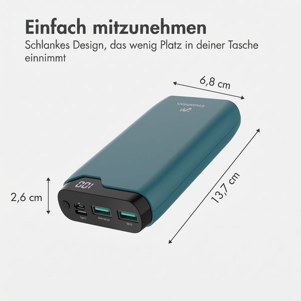 imoshion Powerbank 20.000 mAh - 22,5W Schnellladegerät - USB-C / USB-A - Petrol Green