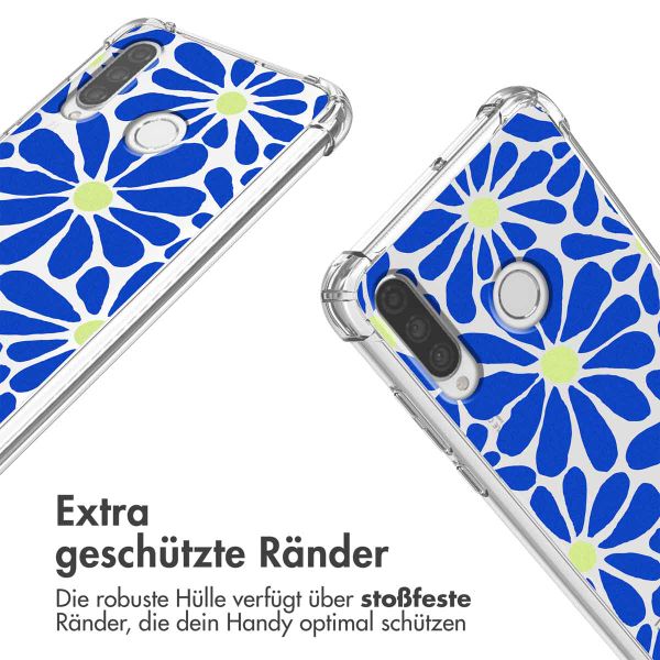 imoshion Design Hülle mit Band für das Huawei P30 Lite - Cobalt Blue Flowers Connect