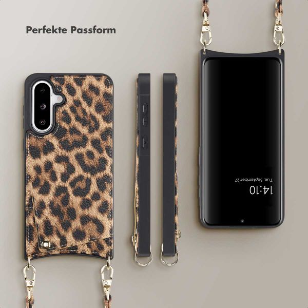 Selencia Nova Back Cover mit Kordel und Kartenhalter für das Samsung Galaxy A36 / A56 - Leopard