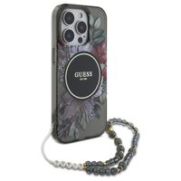 Guess MagSafe IML Flowers Case mit Beads Strap Apple iPhone 15 Pro Max - Schwarz
