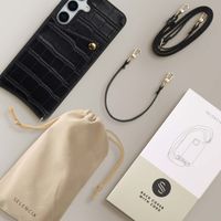 Selencia Nova Croco HandyHülle mit Kordel und Kartenhalter Samsung Galaxy S24 / S25 - Schwarz