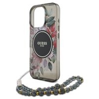 Guess MagSafe IML Flowers Case mit Beads Strap für das iPhone 16 Pro - Black