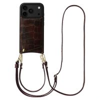 Selencia Nova Croco HandyHülle mit Kordel und Kartenhalter Apple iPhone 18 Pro / 17 Pro - Choco Brown