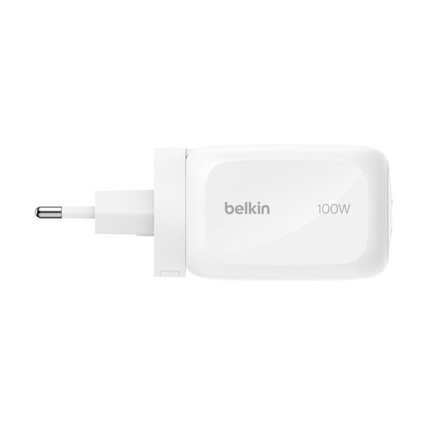 Belkin BoostCharge Pro 3-Port-GaN-Ladegerät 100 W mit Reiseadapter-Set - Weiß