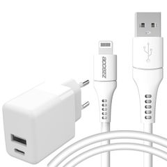 Accezz Wand-Ladegerät mit MFI-zertifiziertem Lightning- auf USB-A-Kabel - 20 Watt - 1 m - Weiß