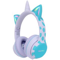 imoshion Kids Unicorn LED Light Bluetooth Kopfhörer - Kinderkopfhörer mit Dezibelbegrenzer - Drahtloser Kopfhörer + AUX-Kabel - Lavender Lilac / Soft Blue