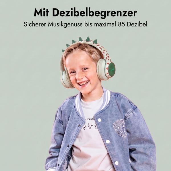 imoshion Kabellose Kinderkopfhörer Dino LED Light - Dezibelbegrenzer - Mit AUX-Kabel - Brown / Orange
