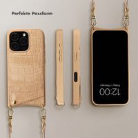 Selencia Nova Croco HandyHülle mit Kordel und Kartenhalter Apple iPhone 16 Pro - Toasted Almond
