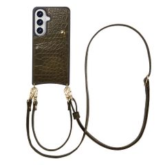 Selencia Nova Croco HandyHülle mit Kordel und Kartenhalter Samsung Galaxy S26 - Dark Olive