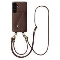Selencia Sera HandyHülle mit Kordel und Umschlag-Kartenhalter Samsung Galaxy S25 / S24 - Chocolate Brown
