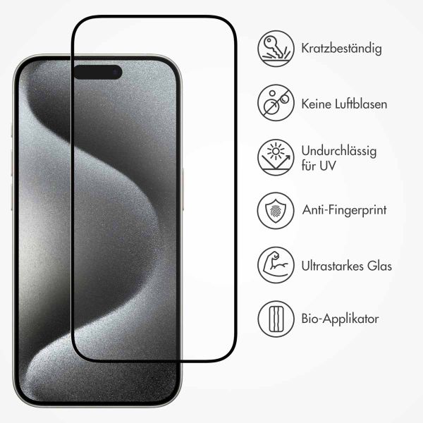 Accezz Dreifach starke Full Cover Schutzfolie mit Applikator für das iPhone 15 - Transparent